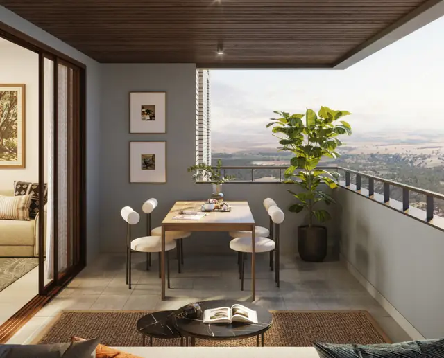 Luxury terrace balcony with seating and an open view, Assetz Niwa & Neo 3 BHK