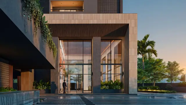 Triple-height entrance lobby of an Assetz Niwa & Neo tower
